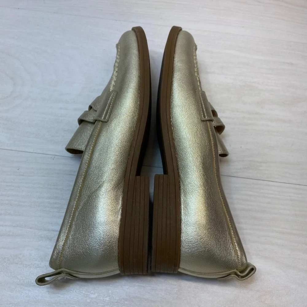 Cole Haan Womens 8.5B Penny Loafers Metallic Gold Leather Grand 360 W30483 Flat